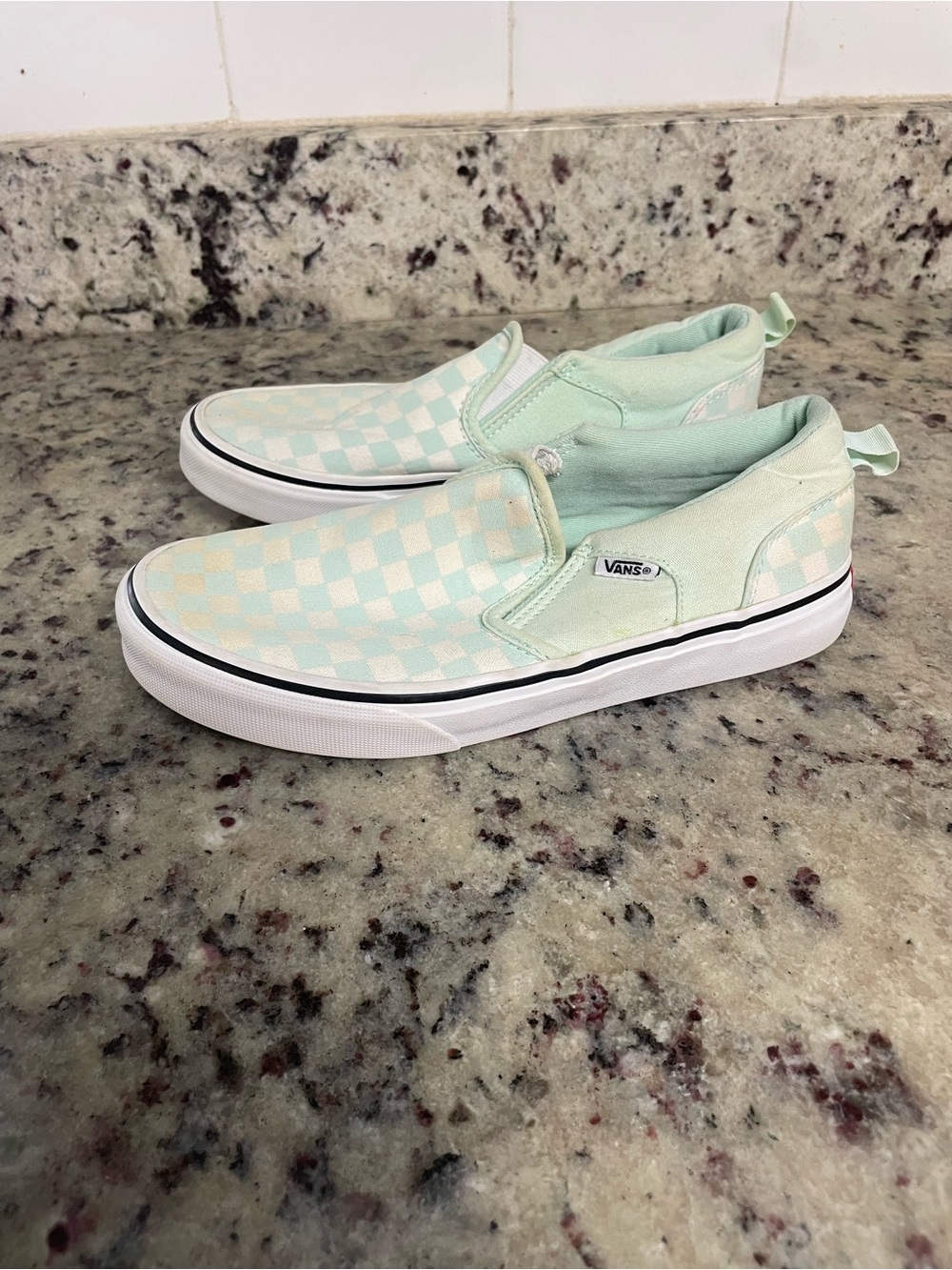 Vans Classic Slip-On Checkerboard in Mint boat shoes 4.5 classic flats